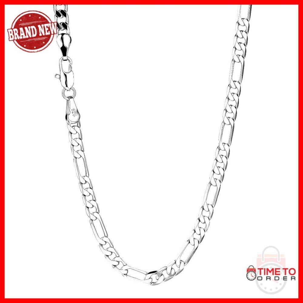 Sterling Silver Figaro Chain Necklace, Lobster Clasp, 4mm, Hypoallergenic
